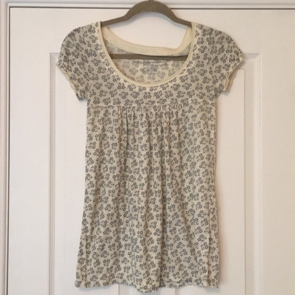 Creamy Blue-Flowered Top
